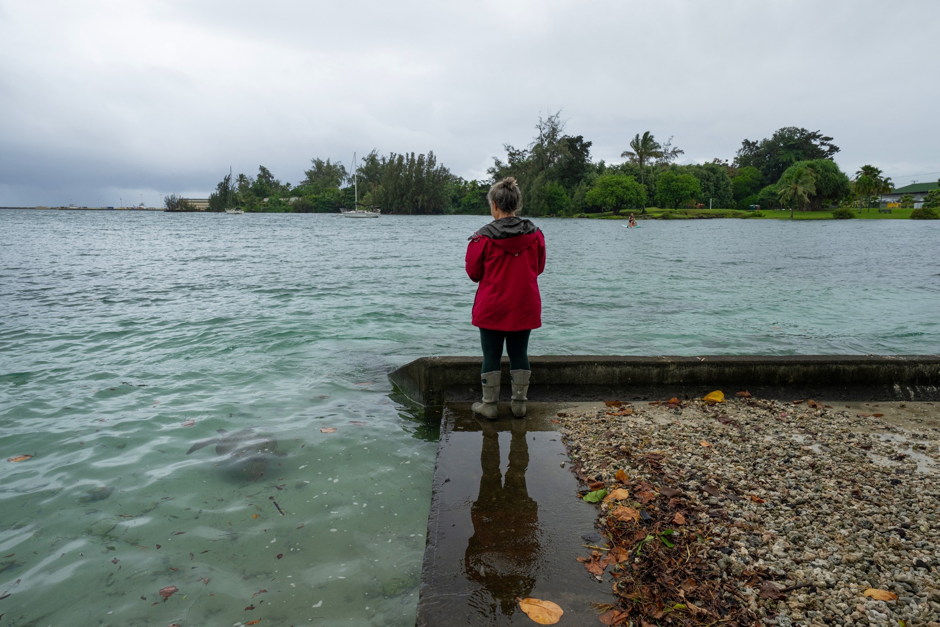 Ocean waters start to raise due to the approach of Tropical Storm Lala at Reed's Bay in Hilo, Hawaii on August 14, 2026.Jill K. Briggs/AFP via Getty Images