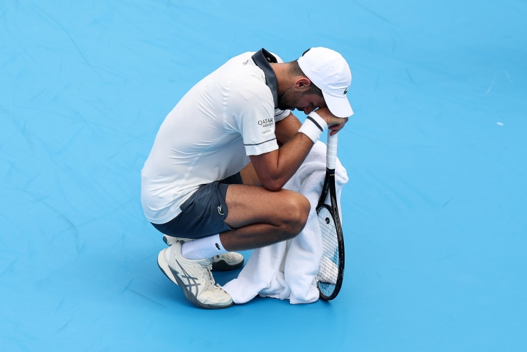 Novak Djokovic during the match on Saturday.Emilee Chinn / Getty Images
