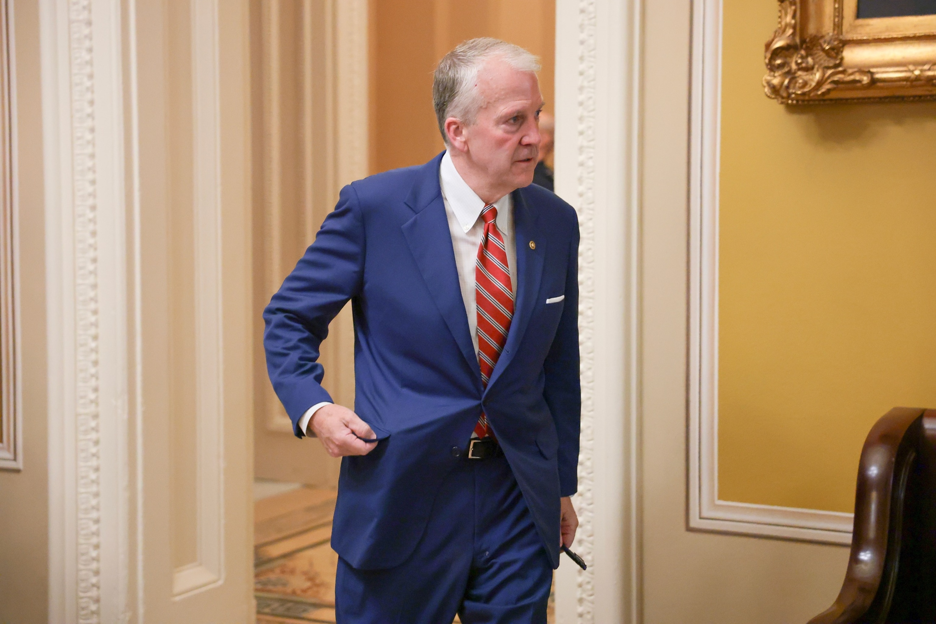 Sen. Dan Sullivan, R-Alaska, arrives to a lunch with Senate Republicans at the U.S. Capitol building on August 6, 2026, in Washington, D.C.Anna Moneymaker/Getty Images
