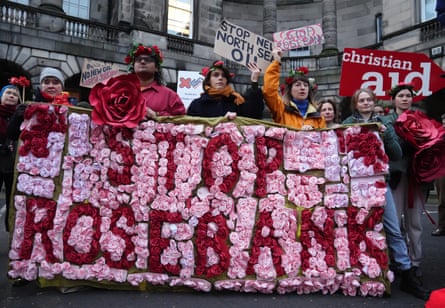 Climate activists from Greenpeace and Uplift protest against new drilling in the Rosebank and Jackdaw fields.Photograph: Andrew Milligan/PA