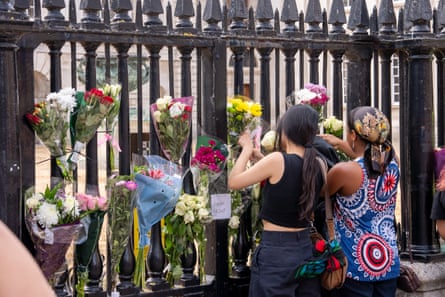 Students and staff left tributes to Arday at the gates of the Senate House in Cambridge on Friday.Photograph: Nordin Catic/Getty Images