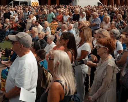 The service was broadcast in St David’s Square.Photograph: Francesca Jones/The Guardian