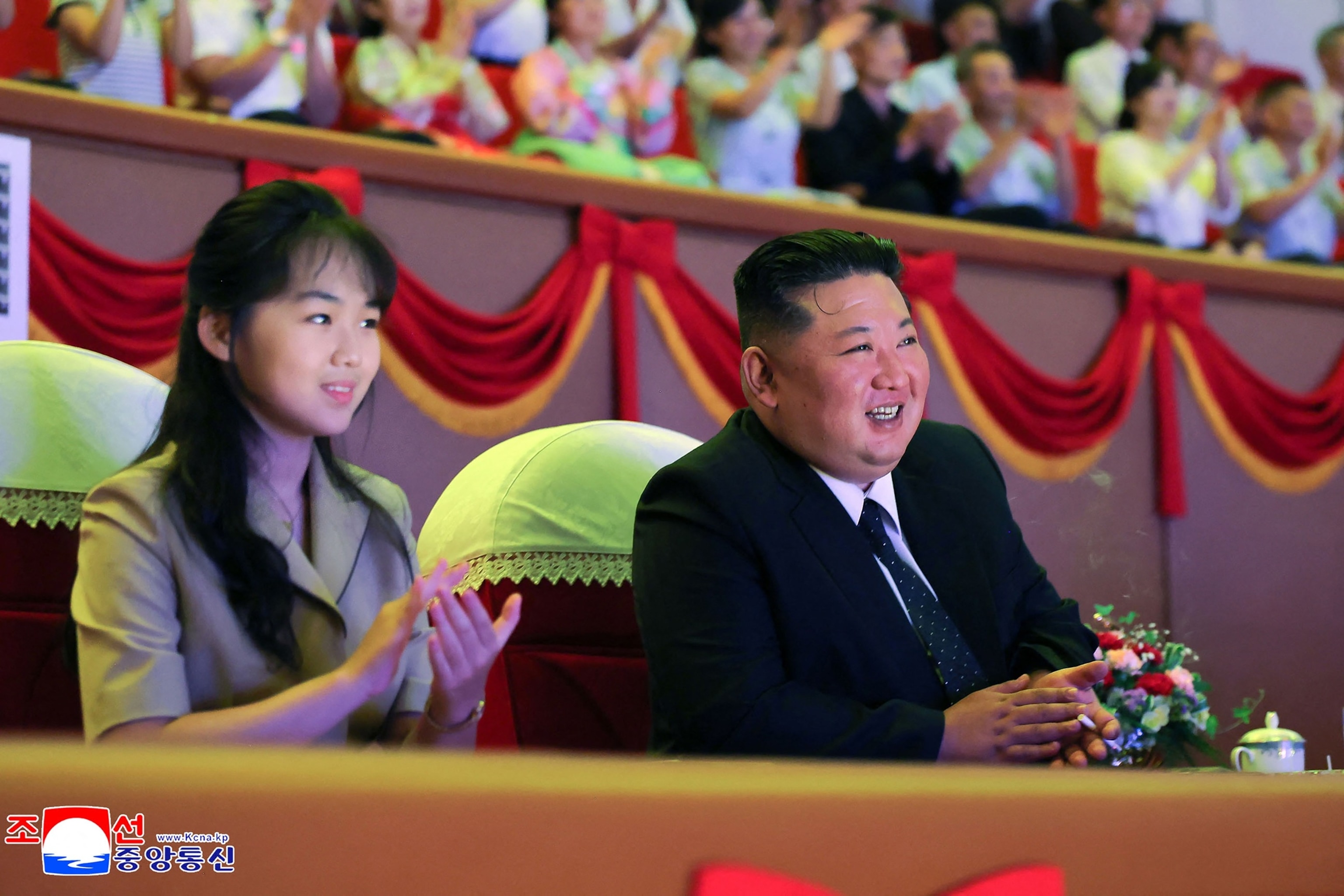 This picture taken on Aug. 16, 2026 and released by North Korea's official Korean Central News Agency (KCNA) via KNS on Aug. 17, 2026 shows North Korean leader Kim Jong Un and his daughter Kim Ju Ae in Pyongyang.-/KCNA VIA KNS/AFP via Getty Images