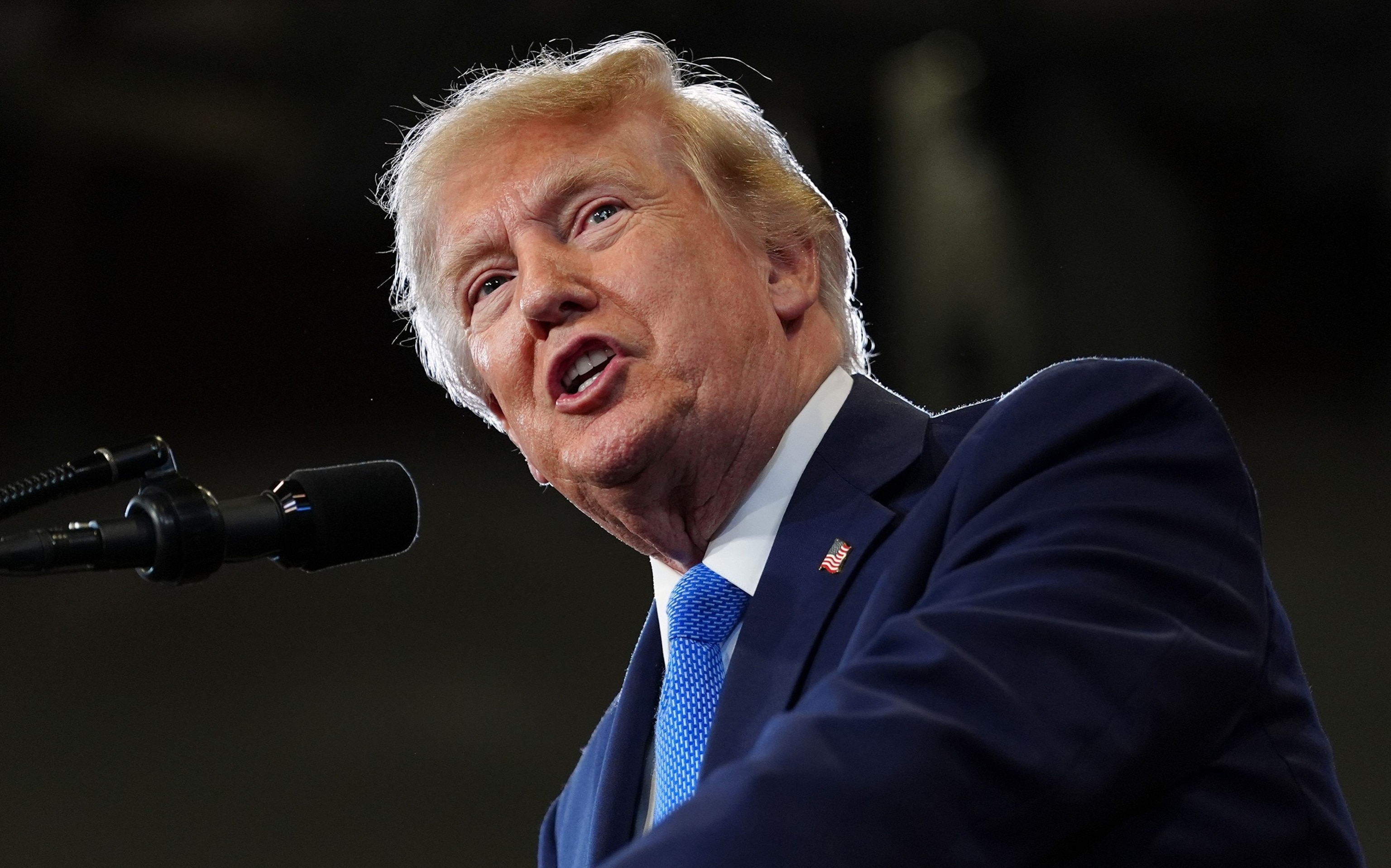 President Donald Trump speaks at the David Mack Center for Training and Intelligence, Aug. 14, 2026, in Garden City, N.Y.Julia Demaree Nikhinson/AP Photo