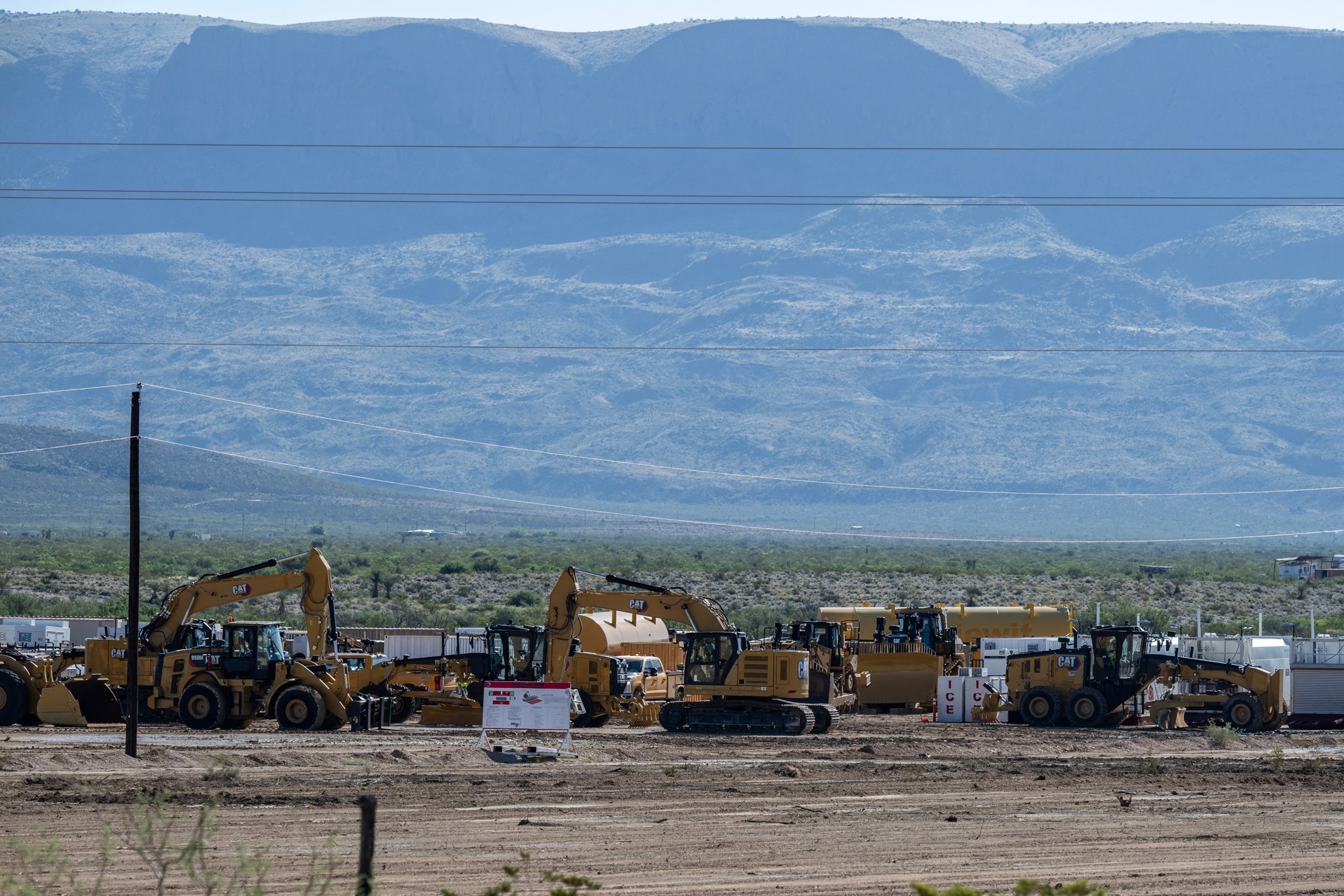 Heavy machinery is seen on a state road that leads into Big Bend National Park in southern Texas, August 15, 2026.Ronaldo Schemidt/AFP via Getty Images
