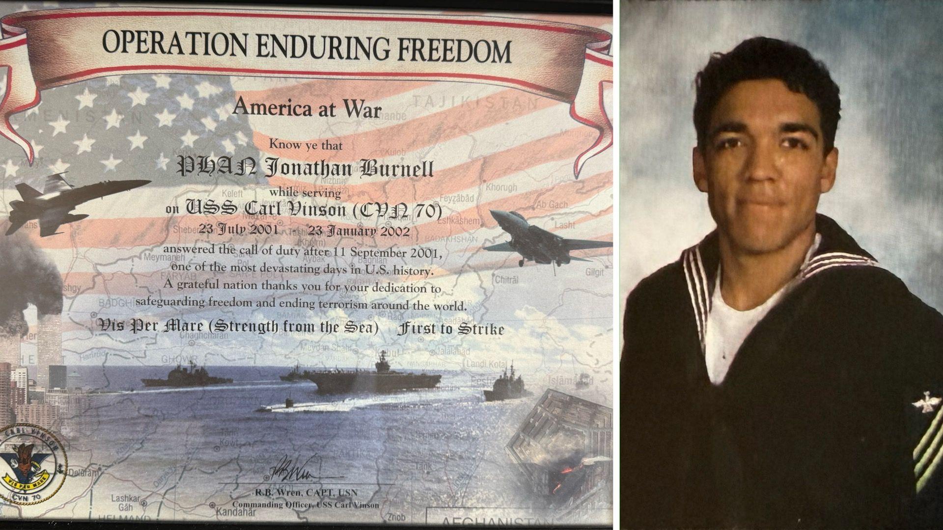 Image caption,Burnell served on a US aircraft carrier at the start of the US war in Afghanistan
