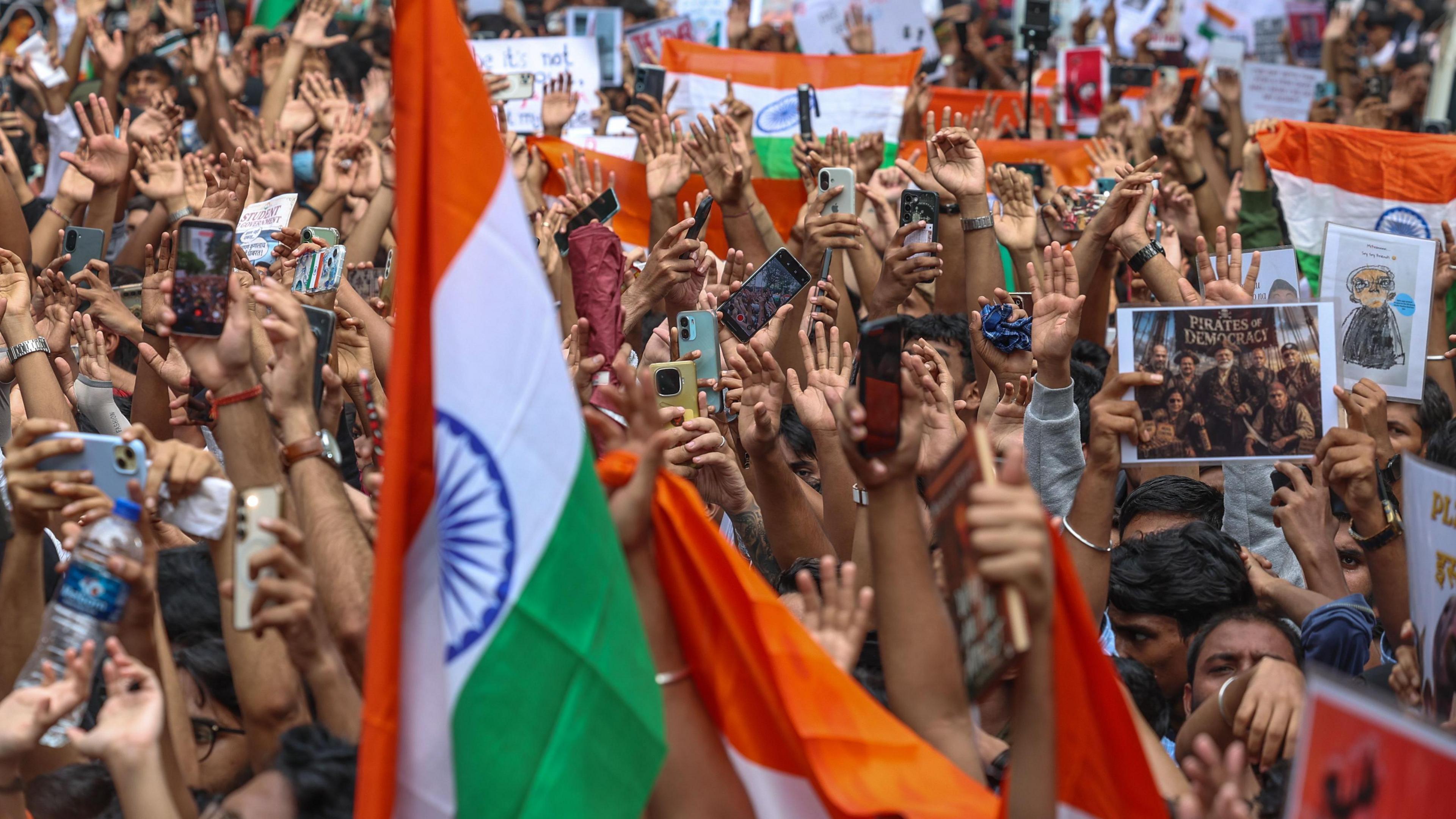 Image caption,Supporters of Cockroach Janta Party had held protests in many Indian cities - this photo was taken at a demonstration in Mumbai