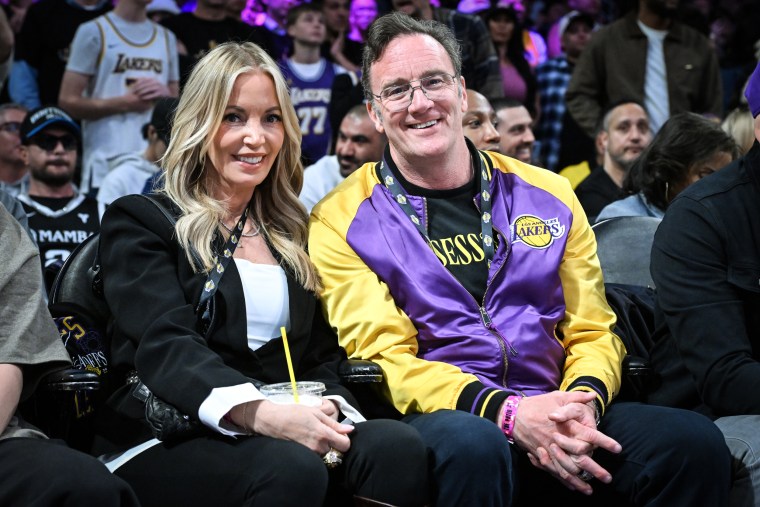 Jeanie Buss and Jay Mohr attend a Los Angeles Lakers game at Crypto.com Arena on April 21.Allen Berezovsky / Getty Images file