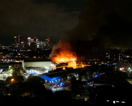 The Landmann Way fire affected local train services.Photograph: Jordan Pettitt/PA