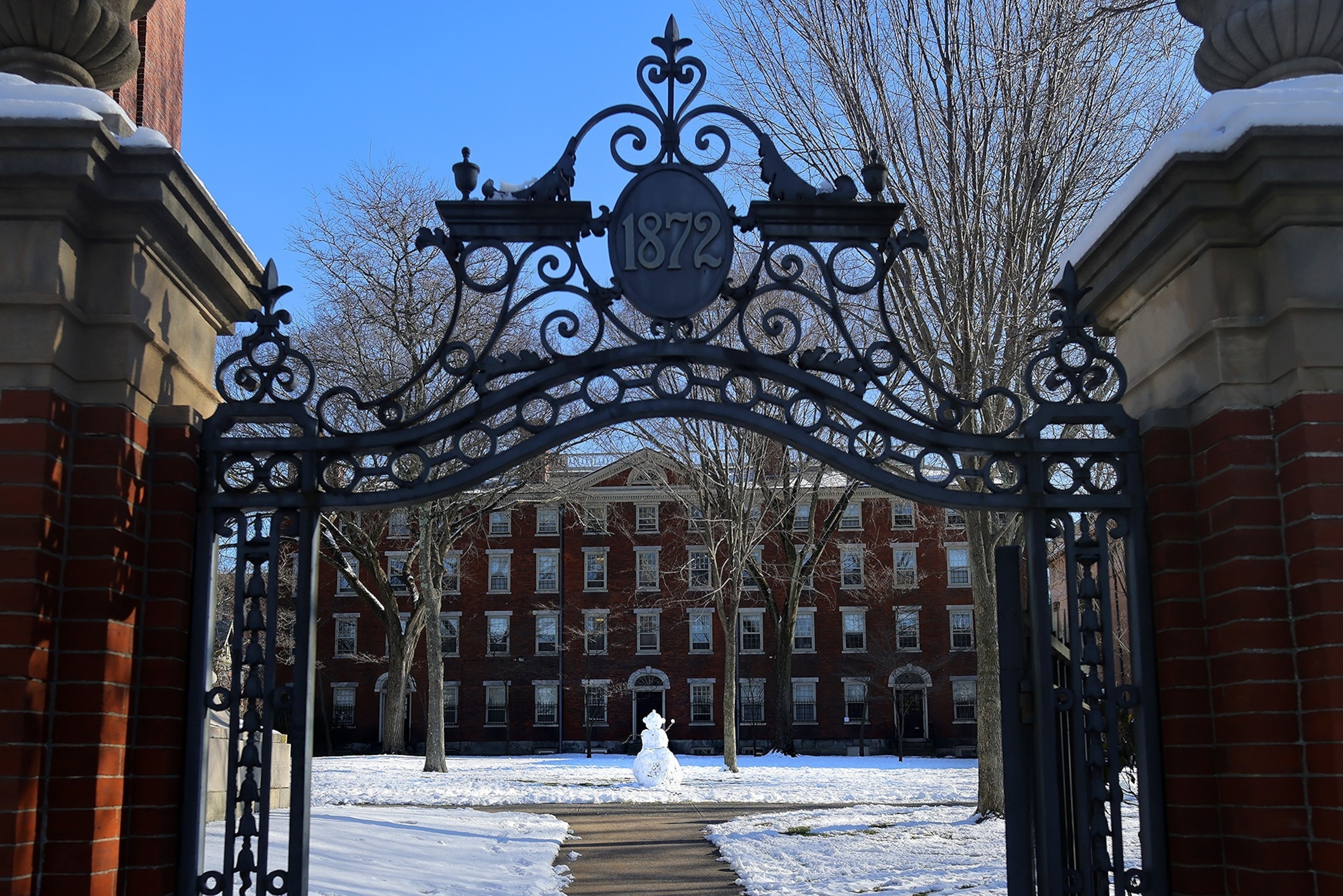 A snowman waits to greet students as Brown University began classes for the first time after the mass shooting, January 21, 2026.Lane Turner/The Boston Globe via Getty Images
