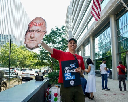 Free press advocates at a protest in support of first amendment rights in Washington earlier this month.Photograph: Leigh Vogel/Getty Images for Free Press