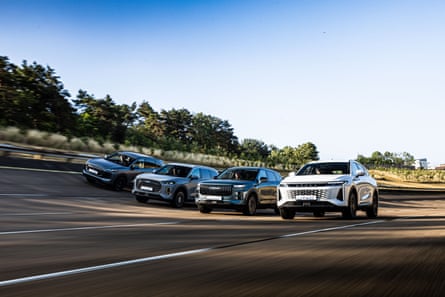 Lepas, Chery, Jaecoo and Omoda models on the Millbrook ‘bowl’ test track.Photograph: Rick Noel/Sprite Photography