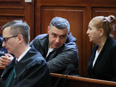 The man arrested in Croatia is understood to be Volodymyr Zhuravlev (centre), who appeared in a Polish court and was later released.Photograph: Rafał Guz/EPA
