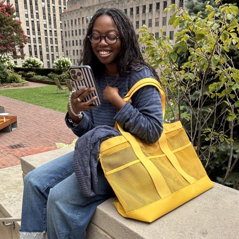 Evans loves that the Away Beach Tote folds easily for travel.Daaiyah James / NBC
