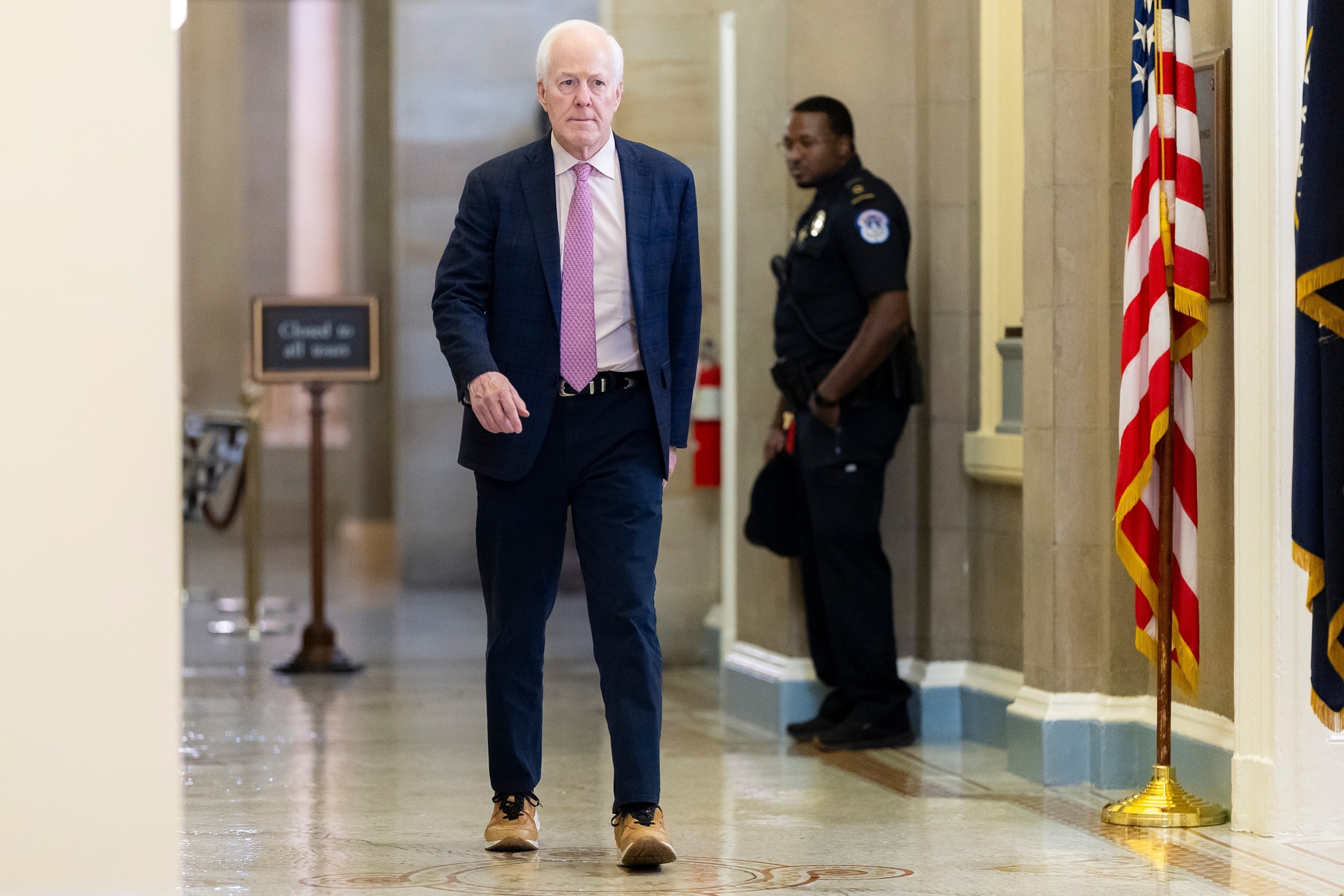 Sen. John Cornyn walks towards the Senate Chambers at the Capitol, Aug. 7, 2026.Finn Gomez/Getty Images