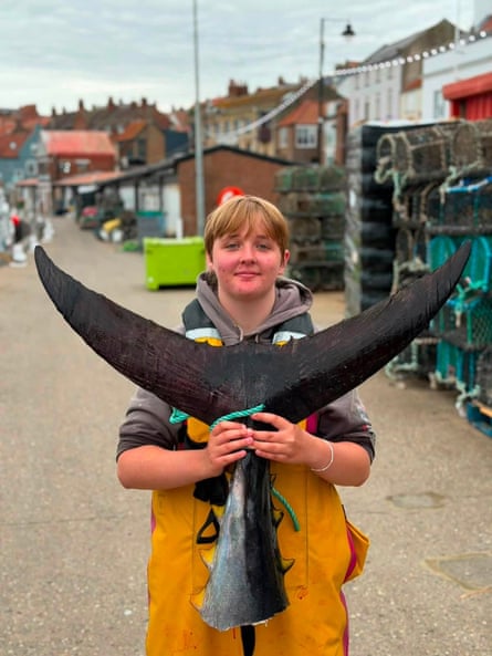 Trainee Ada Peake, 18, was part of the landing of the giant bluefin tuna.Photograph: 54 North Maritime training