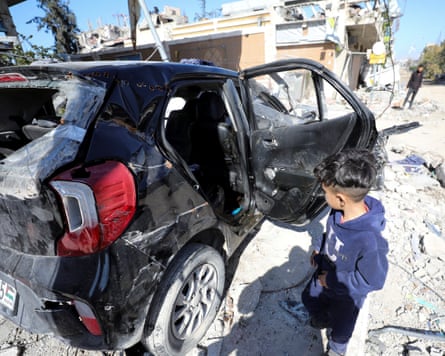 A child looks at the car in which Hind Rajab died in January 2024.Photograph: Reuters