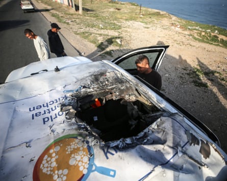 One of the World Central Kitchen vehicles hit by an Israeli airstrikePhotograph: NurPhoto/Getty Images