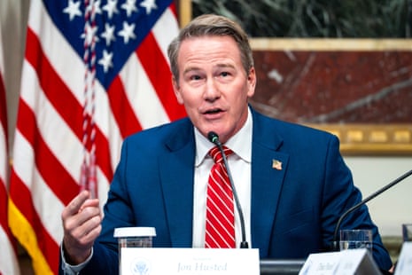 Senator Jon Husted, an Ohio Republican, spoke at a White House roundtable in March at which tech leaders signed pledges to foot the electricity bill for energy-hungry data centers.Photograph: Bonnie Cash/UPI/Bloomberg via Getty Images