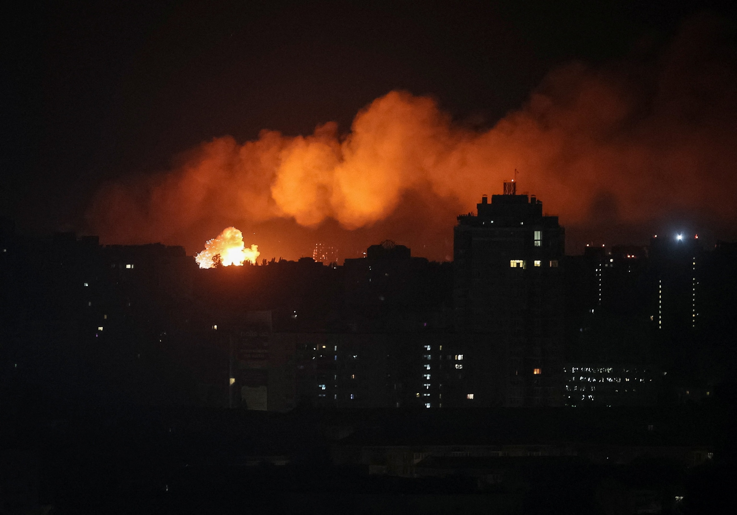 An explosion is pictured in Kyiv, Ukraine, during a Russian missile strike on Aug. 20, 2026.Gleb Garanich/Reuters