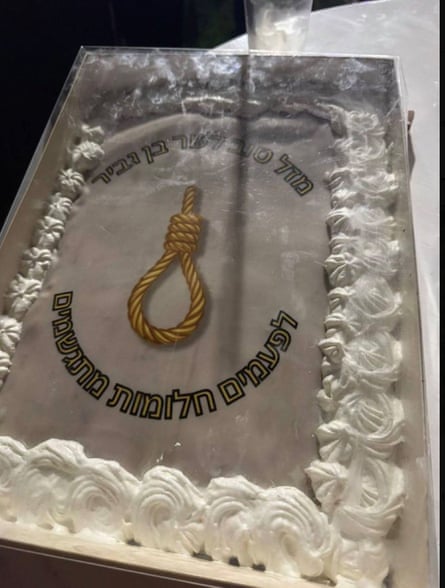 Itamar Ben-Gvir celebrated his 50th birthday with a noose-themed cake.Photograph: X