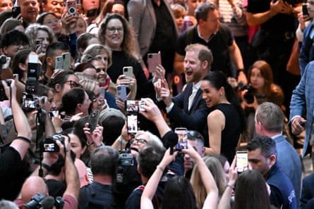 Harry and Meghan meeting people at the Royal children’s hospital in Melbourne during a tour of Australia in April.Photograph: William West/AFP/Getty