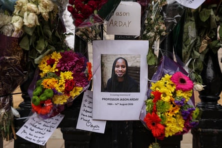 Tributes to Jason Arday have been left at the gates of the Senate House in Cambridge this week.Photograph: Chris Radburn/AFP/Getty Images