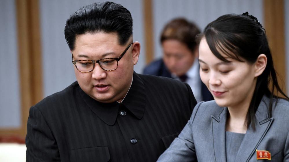 Image caption,Kim Jong Un's sister Kim Yo Jong played down Trump's claims of contact recently
