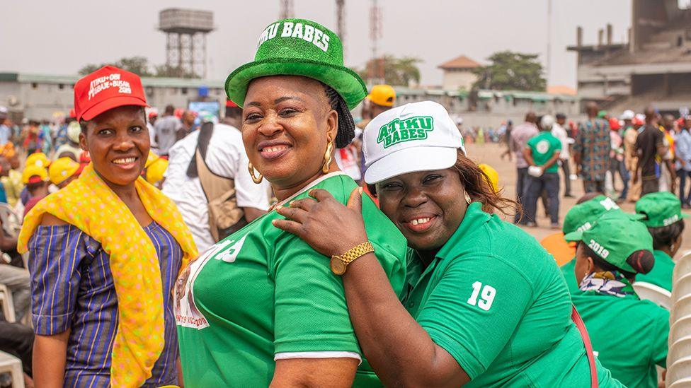 Image caption,In 2019, these women supported Atiku Abubakar as the PDP candidate for president - he left the party in 2025