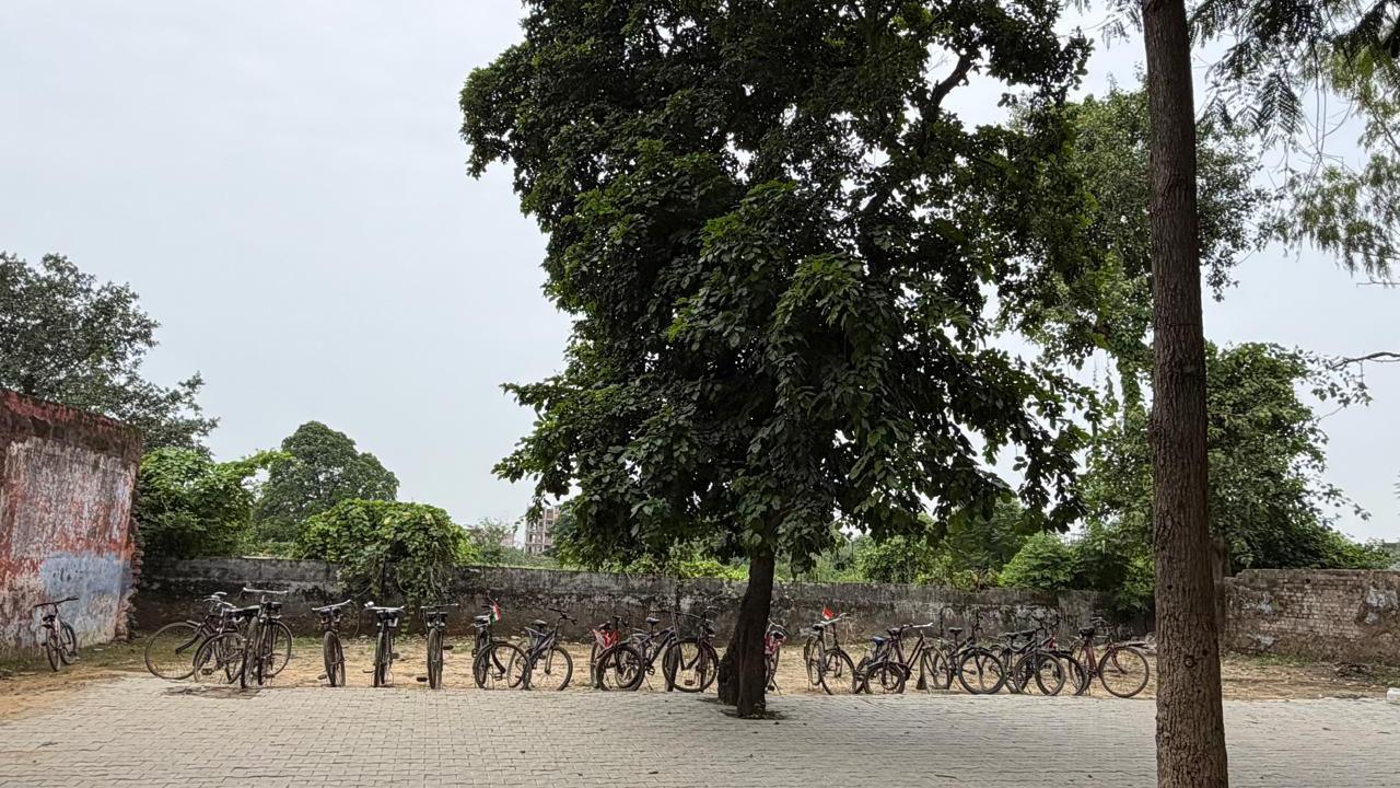 Image caption,Cycles are parked where a school building stood before it was demolished for being too unsafe five years ago