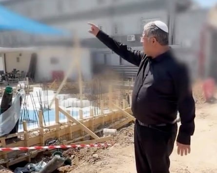 A screengrab from social media of Itamar Ben-Gvir at a building site for gallows where Palestinian convicts will be executed.Photograph: X