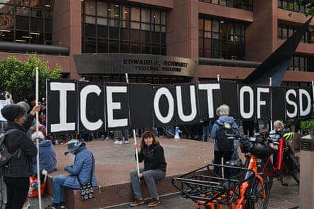Anti-ICE protesters outside the Edward J Schwartz federal building in San Diego in January.Photograph: Carlos A Moreno/Anadolu via Getty Images