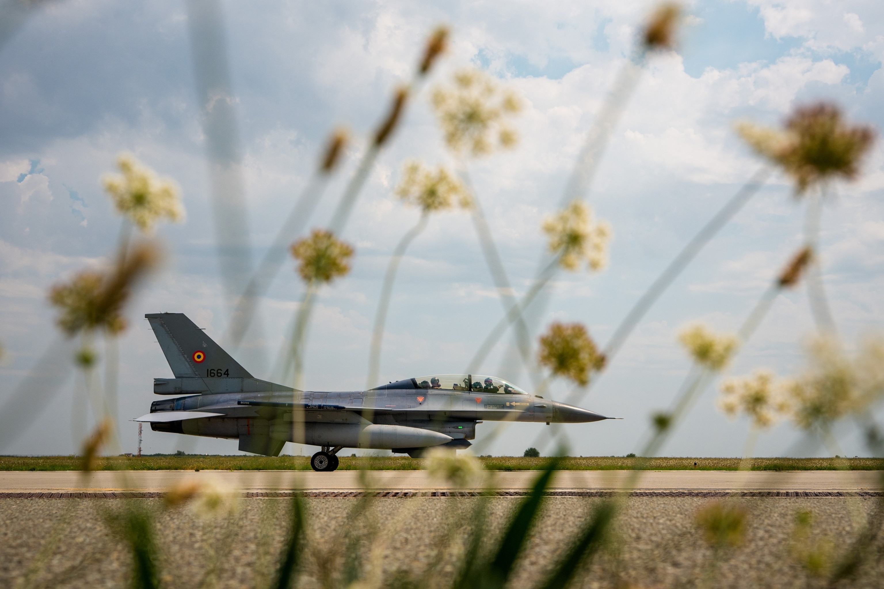 A Romanian F-16 fighter jet taxis on the runway during an air policing exercise at Borcea Air Base 86, amid heightened security concerns over cross-border drone incursions linked to Russia's war in Ukraine, in Borcea, Romania, on Aug. 7, 2026.Andreea Alexandru/AP Photo