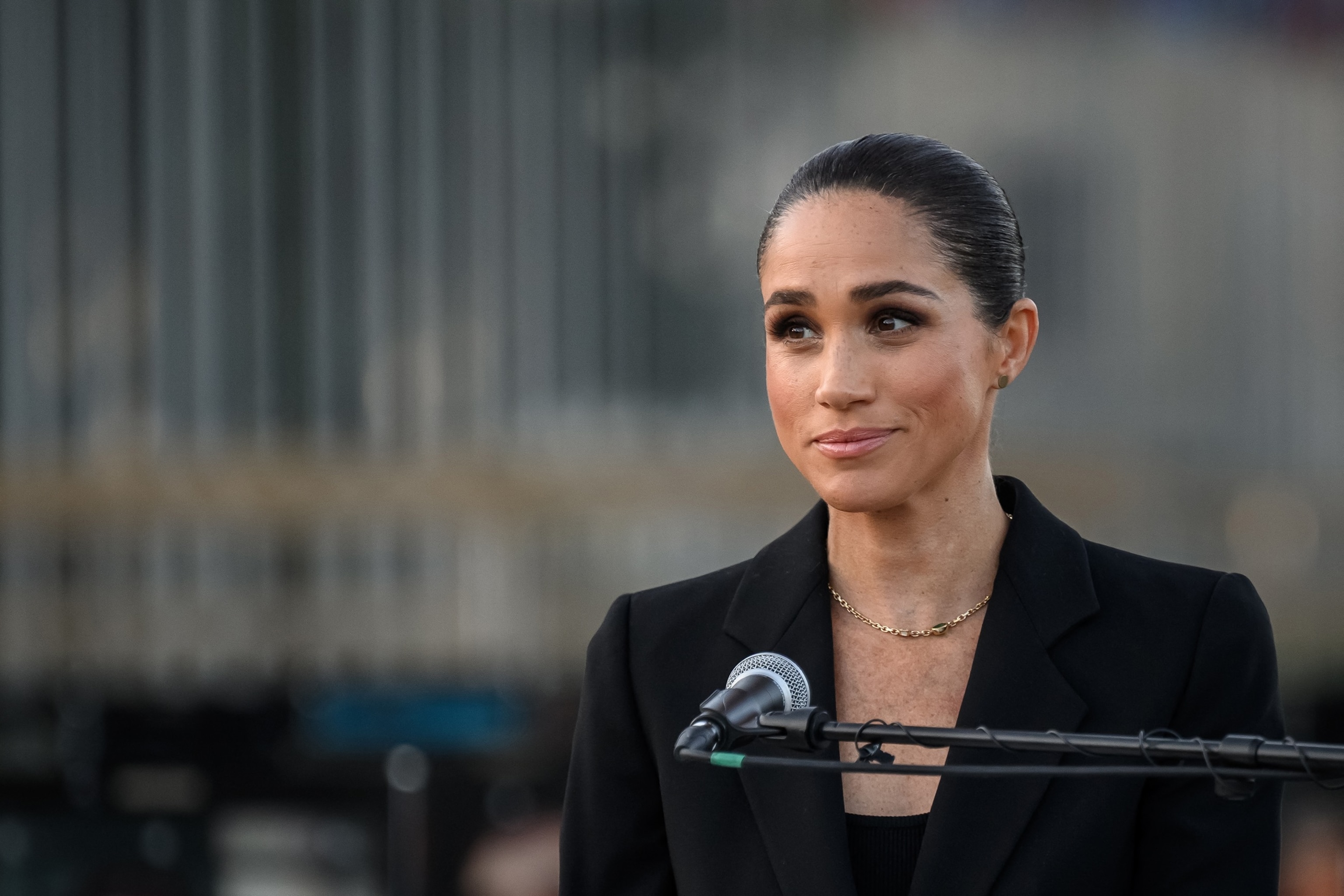 Meghan, the Duchess of Sussex delivers a speech in Geneva, on May 17, 2026.Fabrice Coffrini/AFP via Getty Images