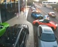 CCTV footage shows moment supercars are hit with firebomb