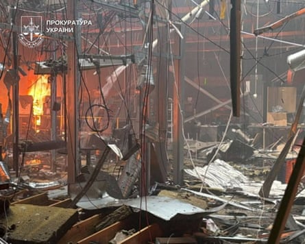 The shopping centre in the aftermath of the Russian attack.Photograph: Prosecutor general’s office/Telegram/Reuters