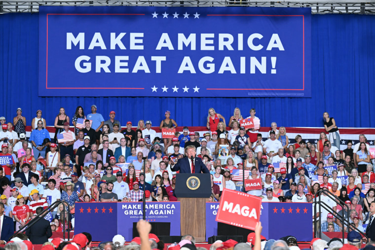 President Donald Trump speaks during a campaign rally for Sen. Darline Graham at Myrtle Beach Convention Center in Myrtle Beach, S.C., on Friday.Saul Loeb / AFP via Getty Images