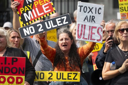 People protest outside Downing Street after the low emission zone was expanded in 2023.Photograph: Anadolu Agency/Getty Images
