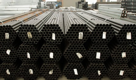 Steel pipes at a factory in Que Vo, outside Hanoi. Vietnam’s UK allowance of galvanised steel more than tripled to 174,000 tonnes.Photograph: Kham/Reuters