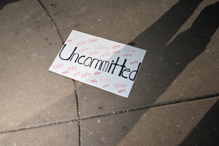 A ‘vote uncommitted’ sign in Hamtramck, Michigan, in February 2024.Photograph: The Washington Post/Getty Images