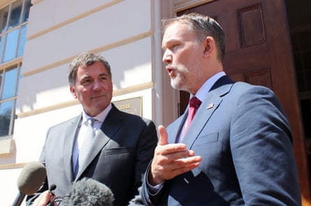 Canadian trade minister Dominic LeBlanc, left, and US trade representative Jamieson Greer speak to reporters in Washington DC on Friday.Photograph: Canadian Press/Shutterstock