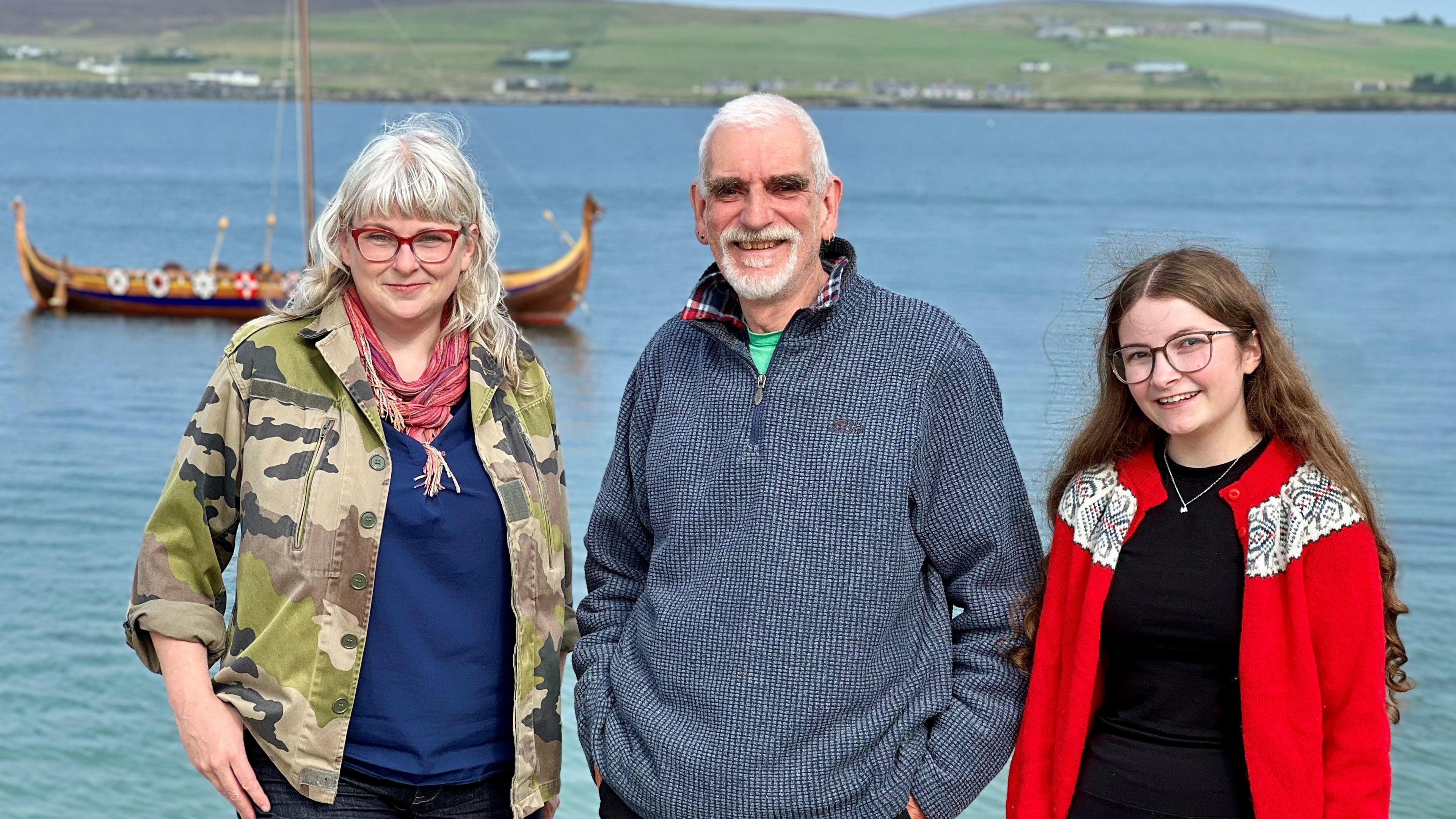 Image caption,Lynsey Rendall, John Haswell and Martha Robertson are among the locals who joined the cast of Wrath of The Gods