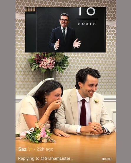 ‘What a lad!’ The couple watch Burnham’s video reassuring them he was staying away.Photograph: Tiktok