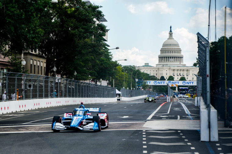 The U.S. Capitol behind vehicles on the track during the Freedom 250 Grand Prix in Washington on Sunday.Elizabeth Frantz / Bloomberg via Getty Images
