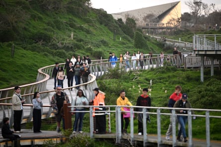 People arrive at the viewing platforms on Phillip Island.Photograph: Joel Carrett/EPA