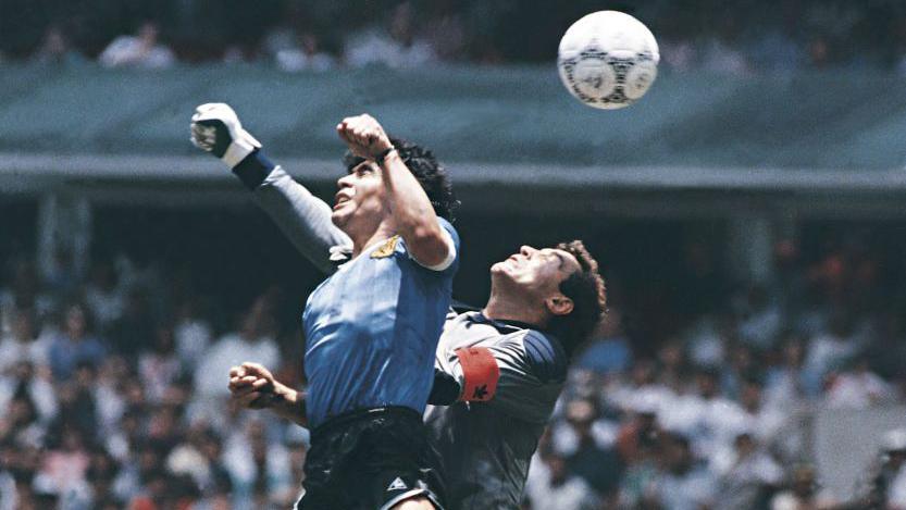 Image caption,Maradona scores the 'Hand of God' goal past Peter Shilton