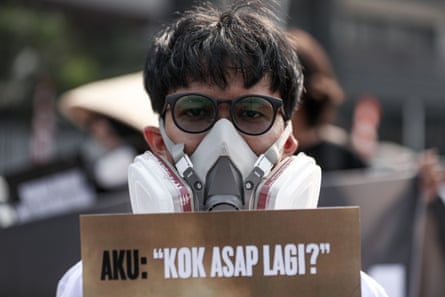 Protester in Jakarta, Indonesia, against recurring forest and land fires.Photograph: Faisal Ramadhan/NurPhoto/Shutterstock
