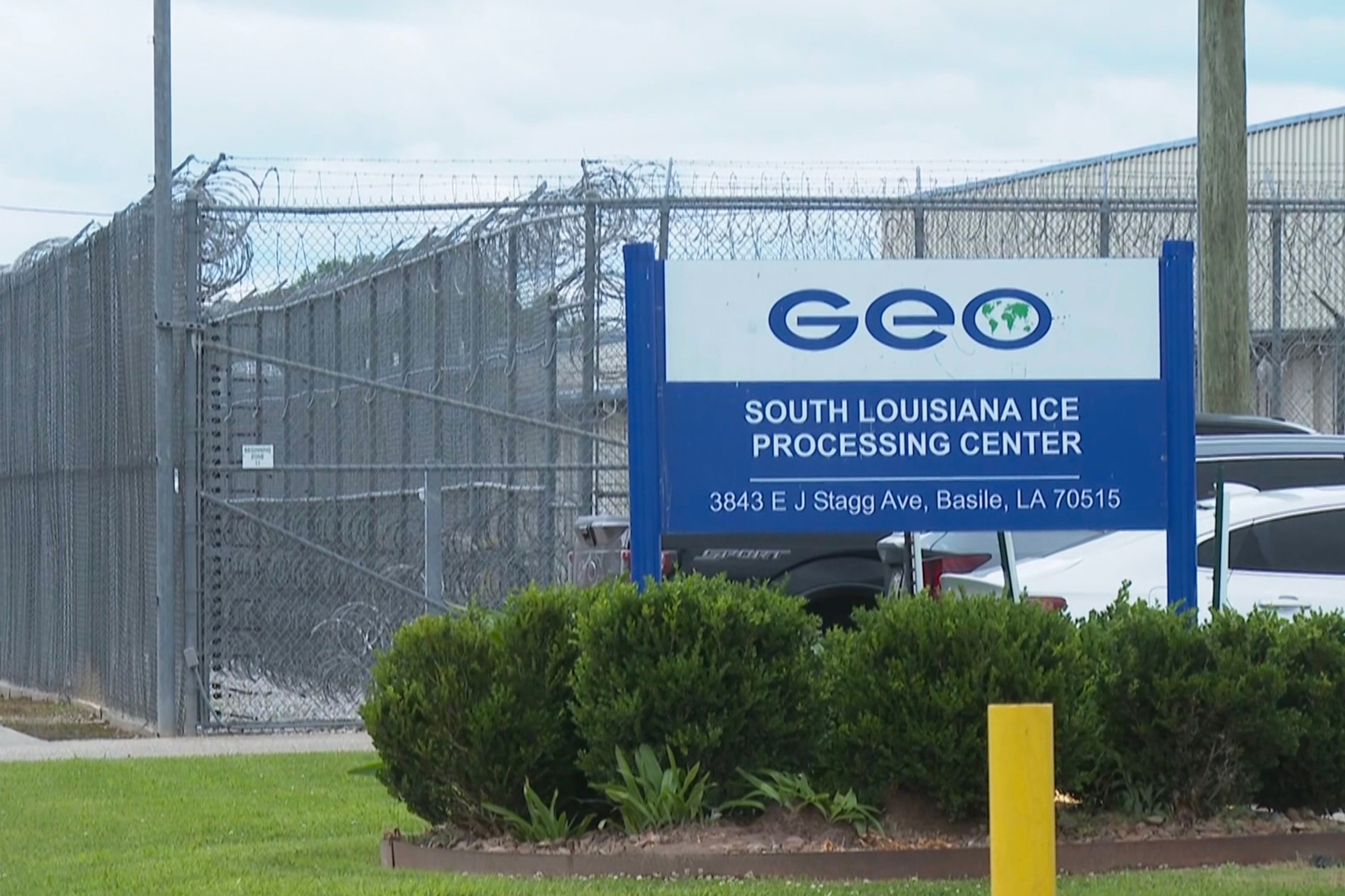 This image taken from video shows the South Louisiana ICE Processing Center in Basile, La., April 7, 2025.Stephen Smith/AP