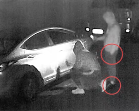 CCTV screenshot supplied by the NSW supreme court of Mohommed Farhat and another man spray-painting a car in Sydney in November 2024.Photograph: Supplied by NSW supreme court