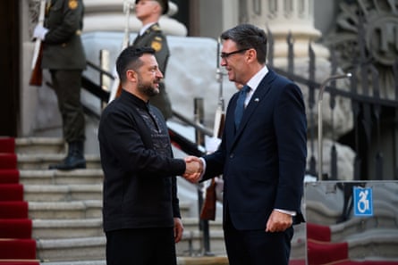 Visiting Ukraine for a meeting with Volodymyr Zelenskyy on Monday, Burnham accused the Kremlin of ‘outrageous threats’ against the UK.Photograph: Ukrainian Presidency/SIPA/Shutterstock